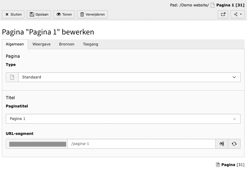 Pagina eigenschappen